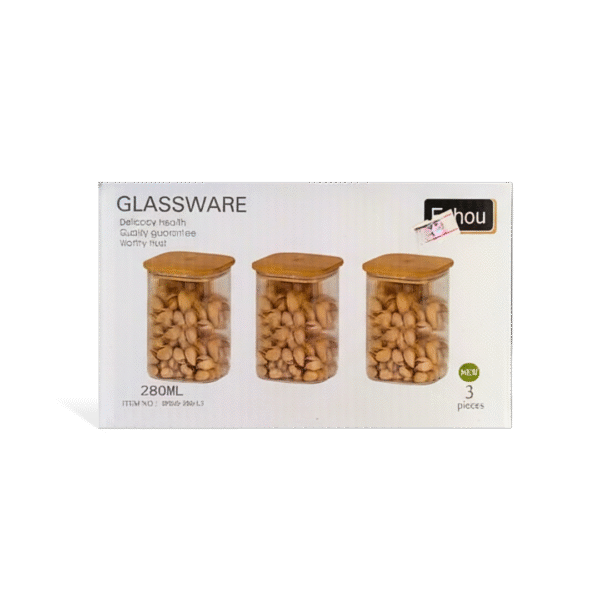 Echou Premium Glass Storage Jars – 3-Piece Set with Bamboo Lids & Tray